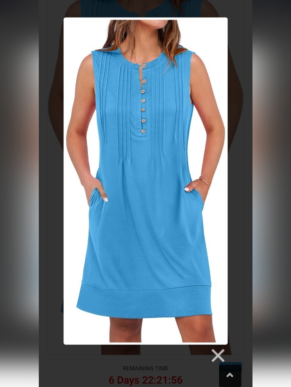 Sleeveless Blue Button Pleated Shift Dress Relaxed Fit Large